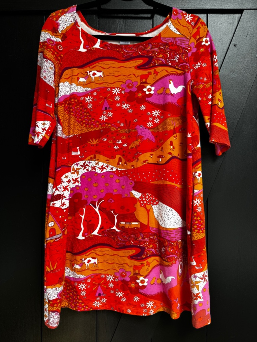 Blue Platypus Landscape Print Pocket Tunic dress Warm Tones Small So Soft! NWOT